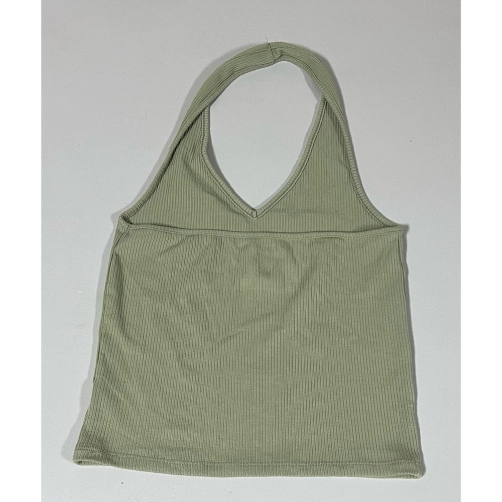 American Eagle Olive Green Solid Ribbed Halter Cr… - image 3